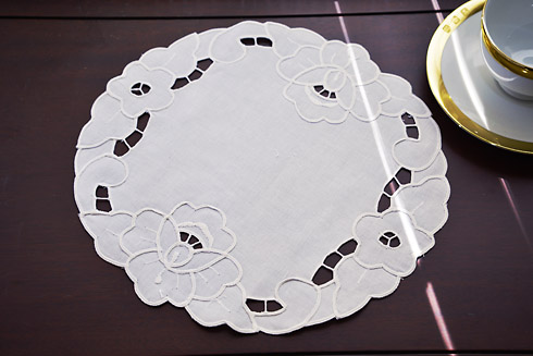 White Emerald Embroidered Round Doilies 11" Round.